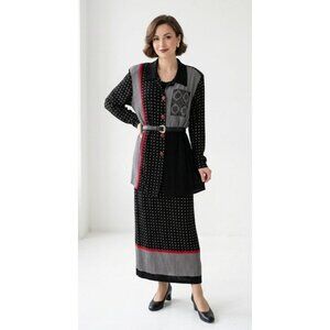 VTG More Jazz Dress & Jacket Set Sz 24 Artsy 80's Lagenlook Black Asymmetrical